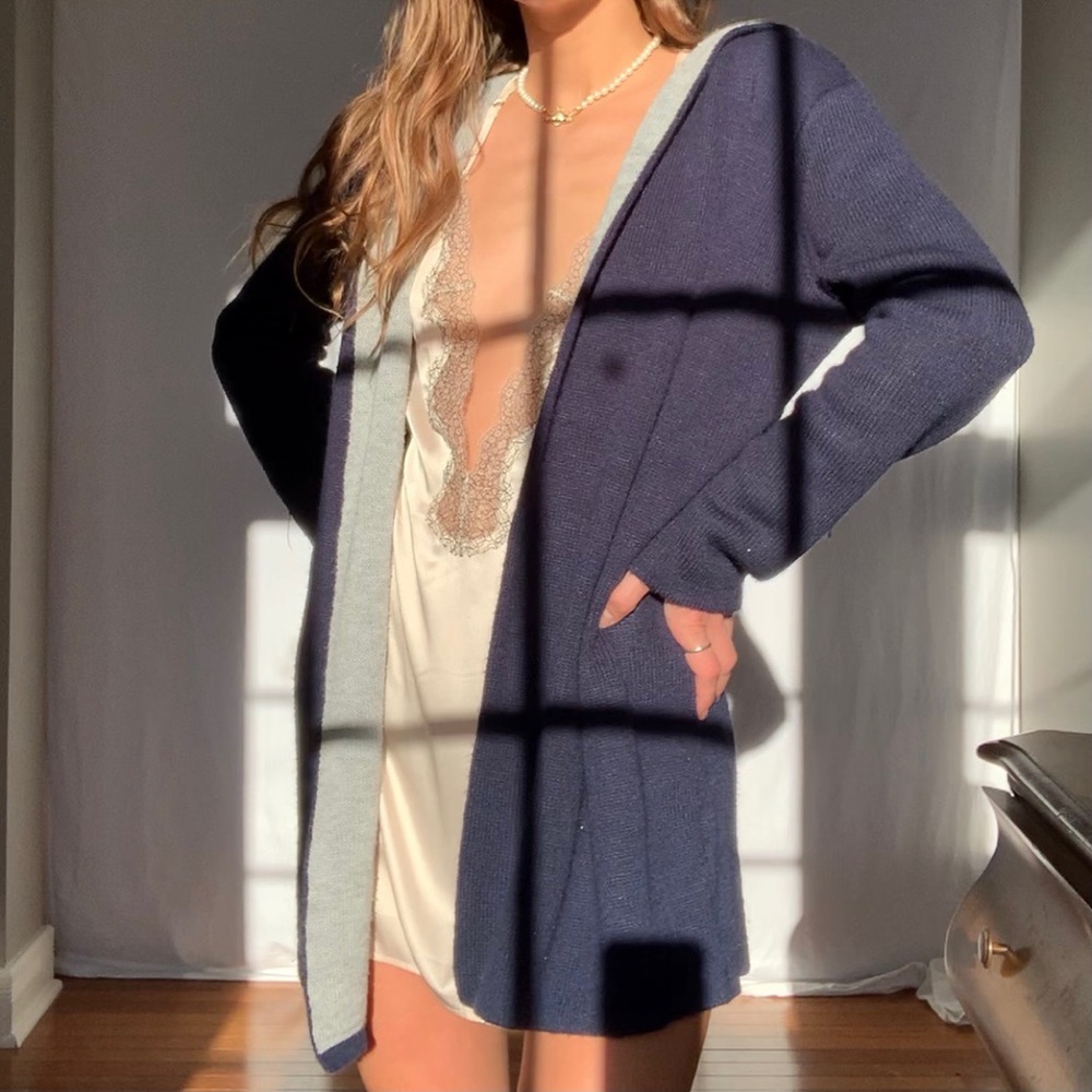 Navy long sweater cardigan hoodie
